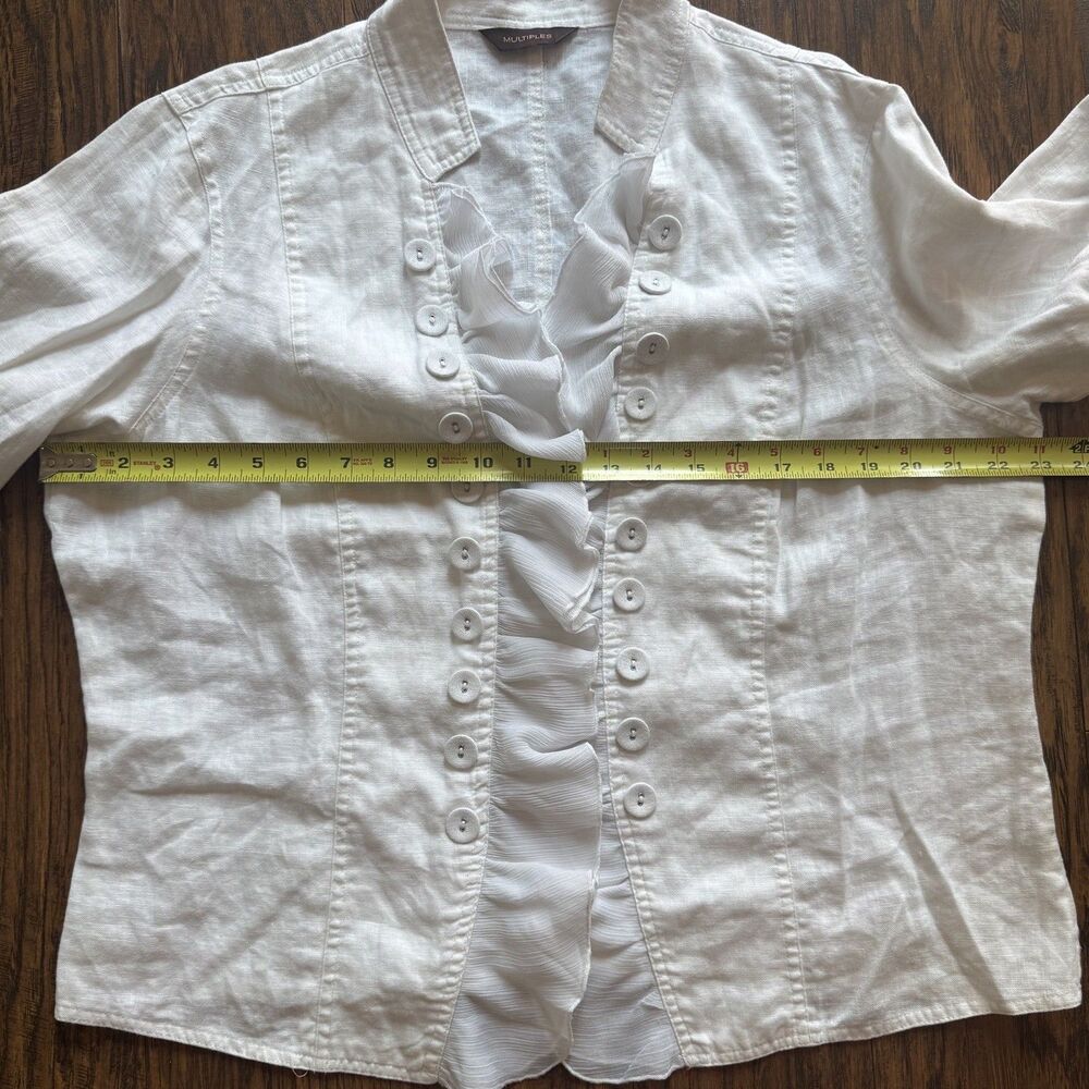Multiples White Linen Womens Jacket White Ruffle Buttons Flare Sleeve Size XL - Picture 9 of 12
